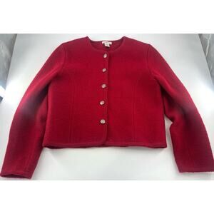 Vintage Talbots Sweater Womens Size 12 Red Cardigan Blazer 100% Wool Jacket Work